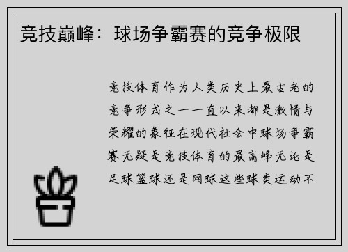 竞技巅峰：球场争霸赛的竞争极限