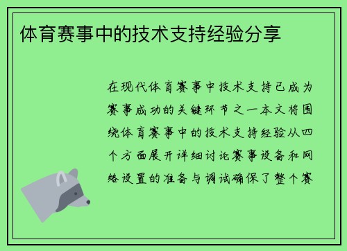 体育赛事中的技术支持经验分享